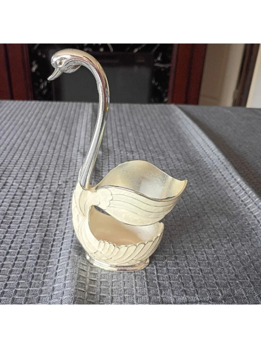 Metal White Enameled Swan Figurine